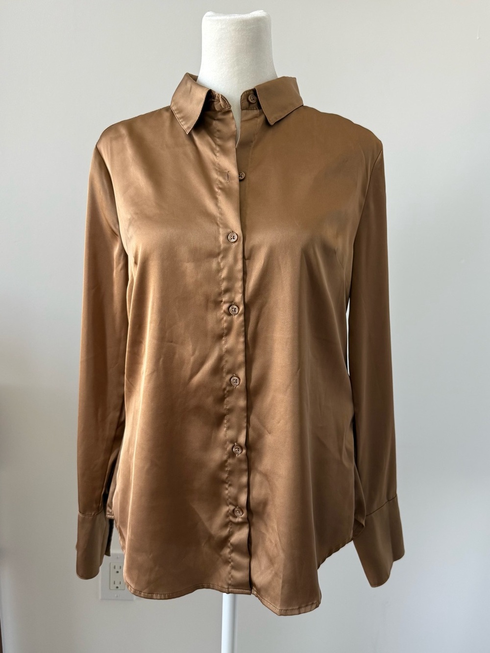 Banana Republic Satin Button-Down Shirt in Tan